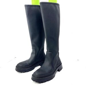 Zara Flat Lug Platform Sole Rubberized Knee High Tall Long Women's Boots 36